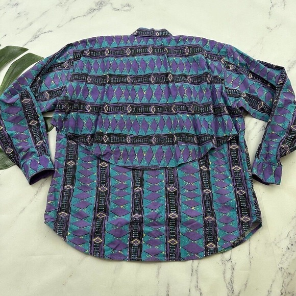 Wind Roper Womens Vintage Western Shirt Size M Purple Blue Tassel 90s Boxy - Picture 7 of 11